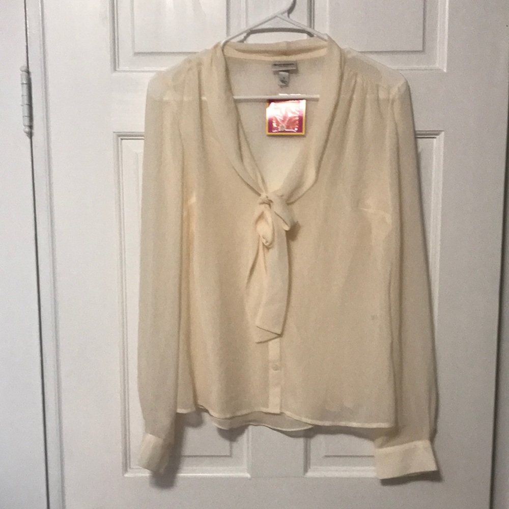Beige sheer bow blouse